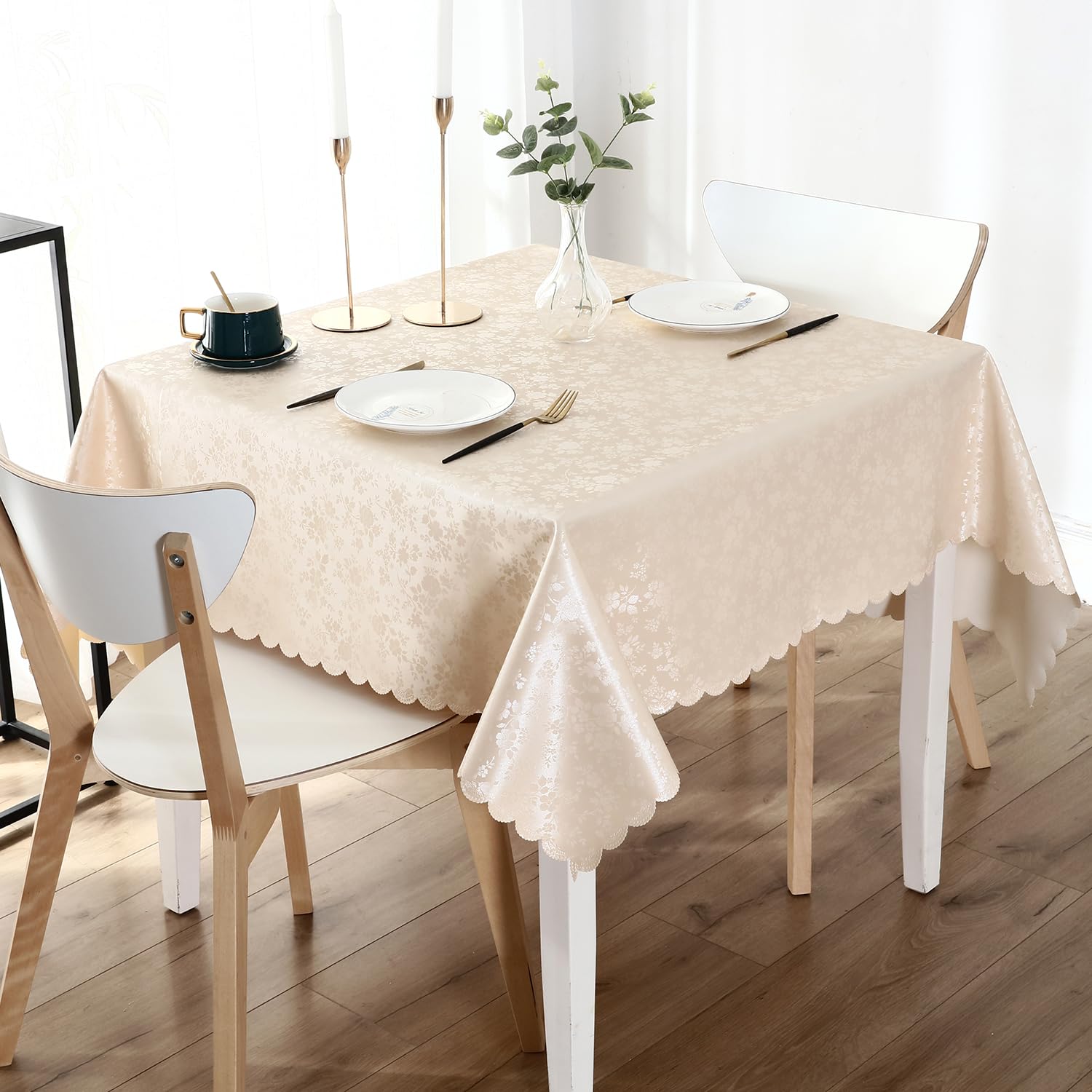 Smiry Rectangle Table Cloth, Waterproof Heavy Duty Vinyl Tablecloths, Wipeable Washable Table Cover for Kitchen and Dining Room (Beige, 60" X 84")