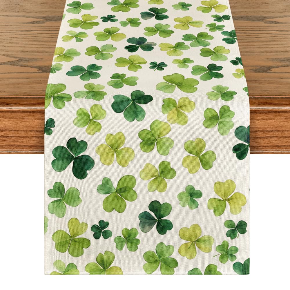 Artoid Mode Shamrock St. Patrick's Day Table Runner, Seasonal Spring Lucky Kitchen Dining Table Decoration for Home Party Decor 13 x 72 Inch
