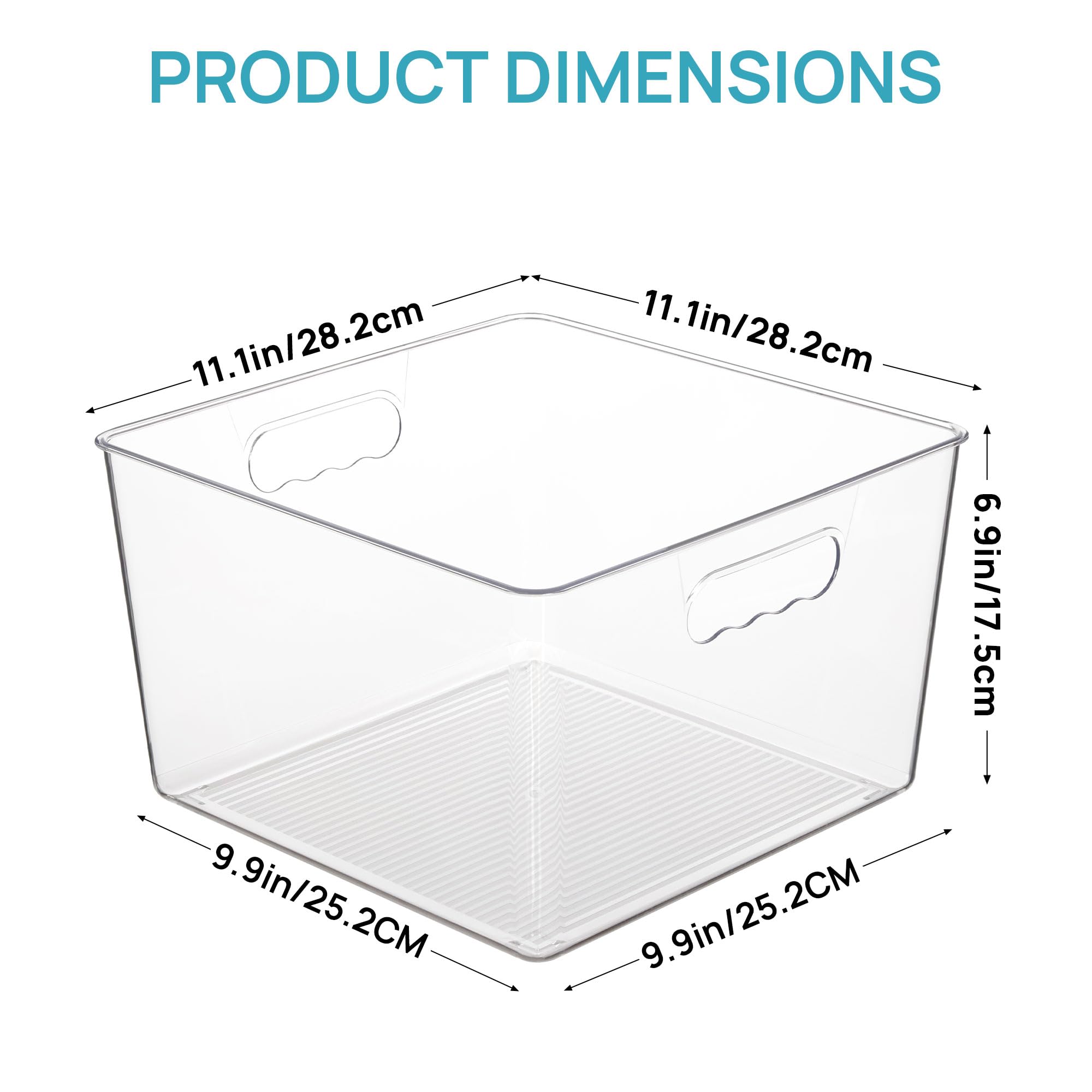Vtopmart 4 Pack Extra Large Clear Plastic Storage Bins,11x11 Cube Acrylic Organizer Square Containers with Handle for Pantry,Closet,LaundryRoom,Kitchen,Bathroom,UnderSink Organization