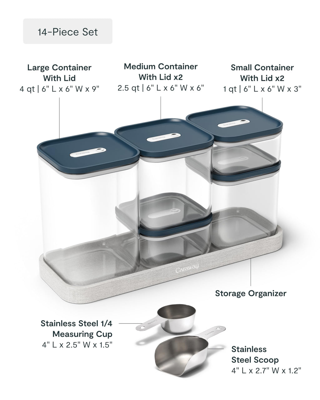 Caraway 13-Piece Glass Airtight Food Storage Containers with Lids – Non-Toxic, BPA-Free Kitchen Storage Containers – Stackable, Space-Saving Airtight Containers for Dry Goods and More - Navy
