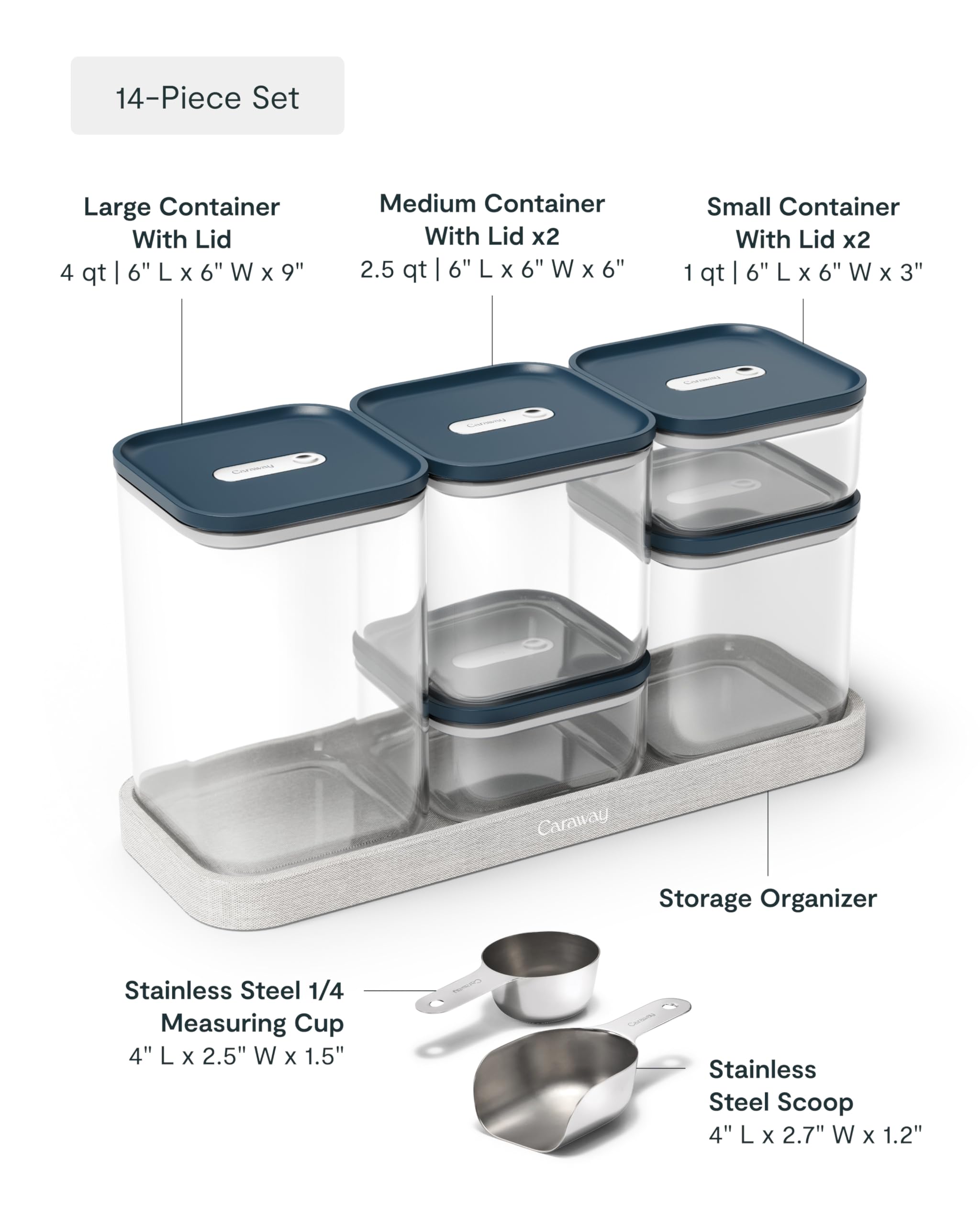 Caraway 13-Piece Glass Airtight Food Storage Containers with Lids – Non-Toxic, BPA-Free Kitchen Storage Containers – Stackable, Space-Saving Airtight Containers for Dry Goods and More - Navy