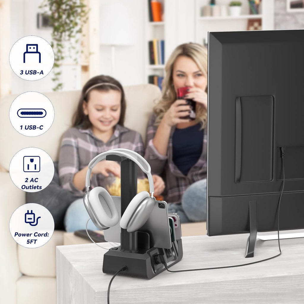 KDD Headphone Controller Stand with Wireless Charging & 6 in 1 Charging Dock with Headphone Stand and Watch Holder
