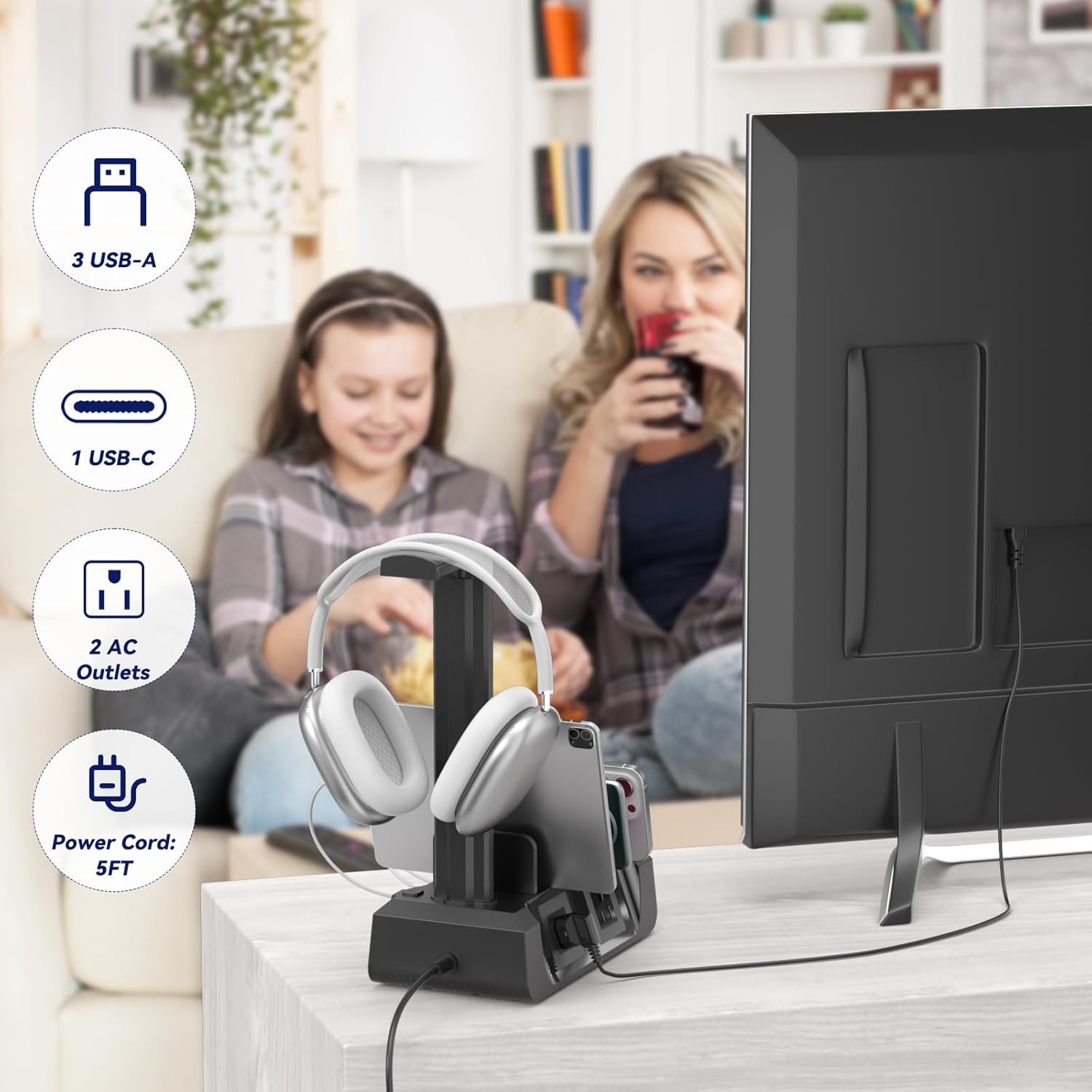 KDD Headphone Controller Stand with Wireless Charging & 6 in 1 Charging Dock with Headphone Stand and Watch Holder