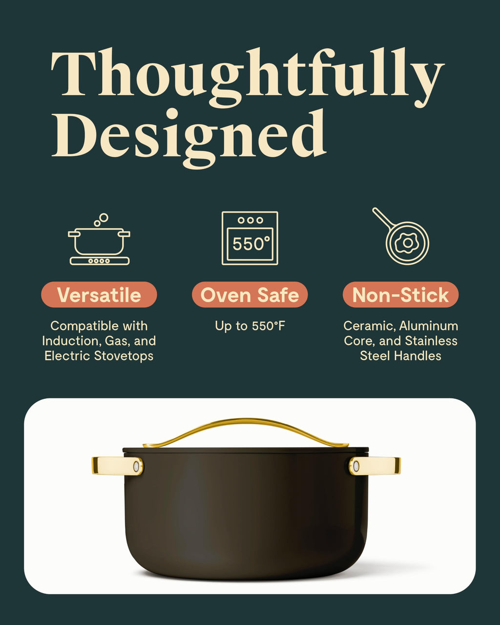 Caraway Dutch Oven Pot with Lid (6.5 qt, 10.5") - Non-Stick Ceramic Coating - Free From Forever Chemicals - Oven Safe & Stovetop Agnostic - Cream
