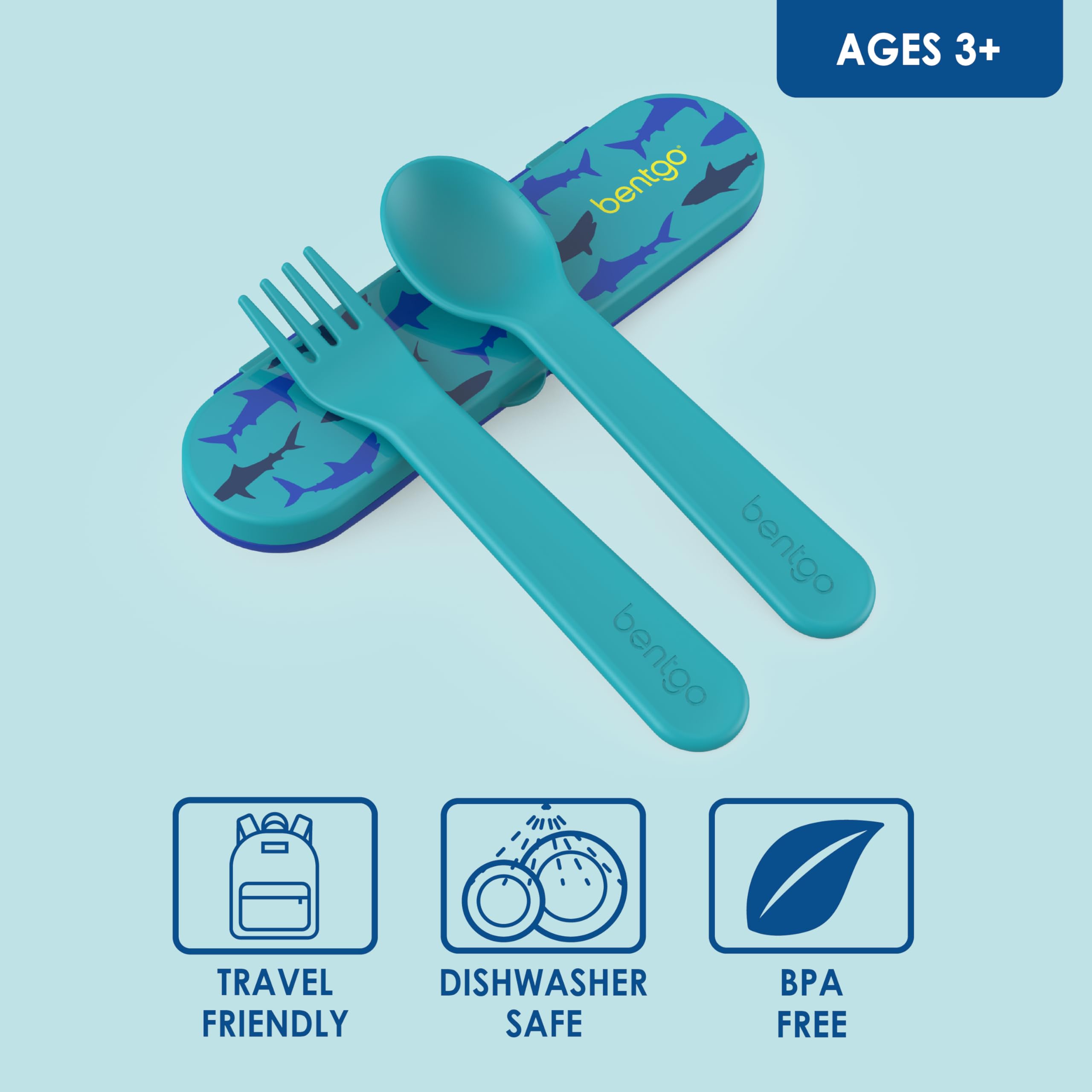 Bentgo Kids Utensil Set - Reusable Plastic Fork, Spoon & Storage Case BPA-Free Materials, Easy-Grip Handles, Dishwasher Safe Ideal for School Lunch, Travel, Outdoors (Rainbows and Butterflies)