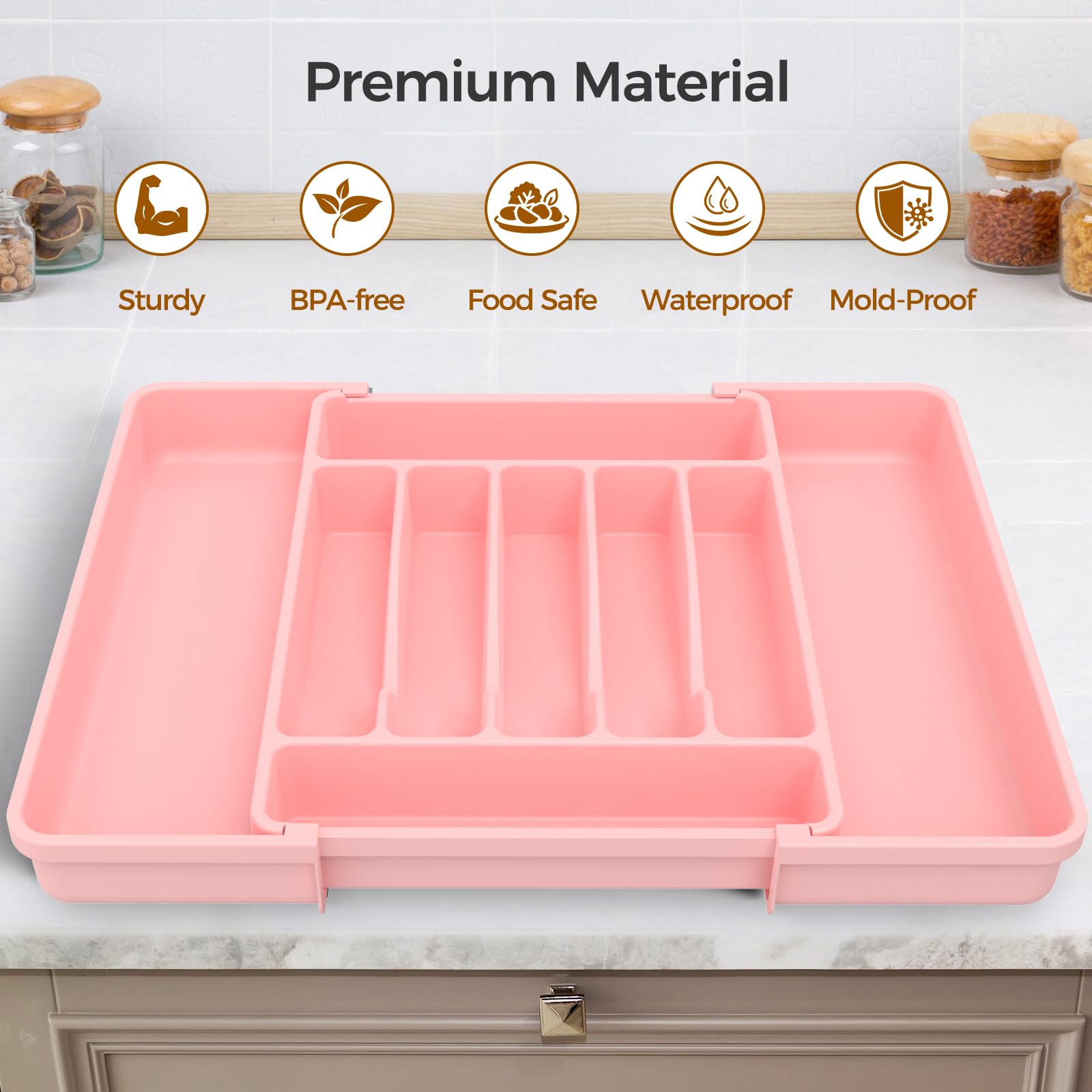 Extra Large Expandable Silverware Organizer, BPA-Free Food-Safe Cutlery Flatware Organizer, Kitchen Utensil Drawer Organizer, Adjustable Silverware Holder for Spoons Forks Knives, Black