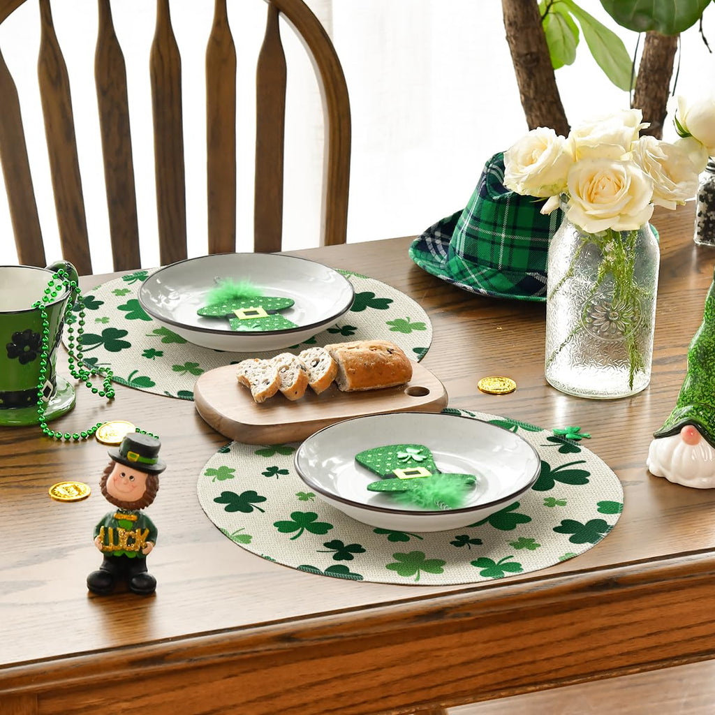 Artoid Mode Green Shamrock St. Patrick's Day Placemats Set of 4, 12x18 Inch Seasonal Spring Table Mats for Party Kitchen Dining Decoration
