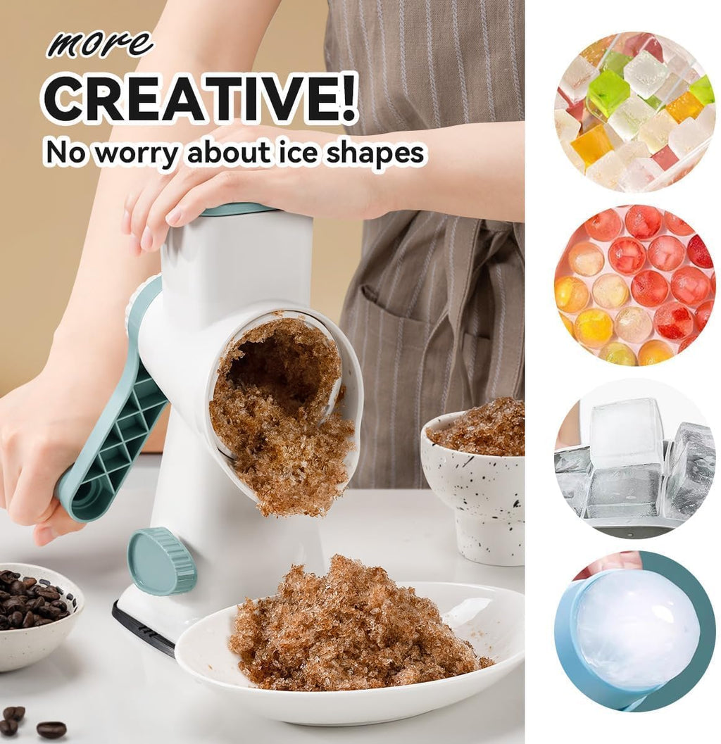KEOUKE Rotary Ice Shaver Manual White - Stainless Steel Blade, Quick Labor-Saving Handle, Safe Stable Suction Base, Home Using Snow Cone Machine for All Ice Cubes