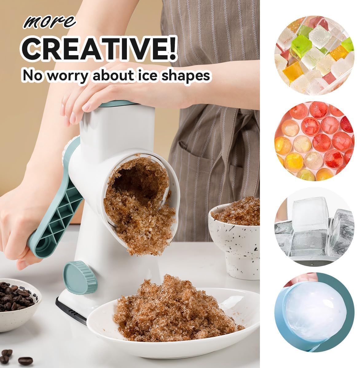 KEOUKE Rotary Ice Shaver Manual White - Stainless Steel Blade, Quick Labor-Saving Handle, Safe Stable Suction Base, Home Using Snow Cone Machine for All Ice Cubes