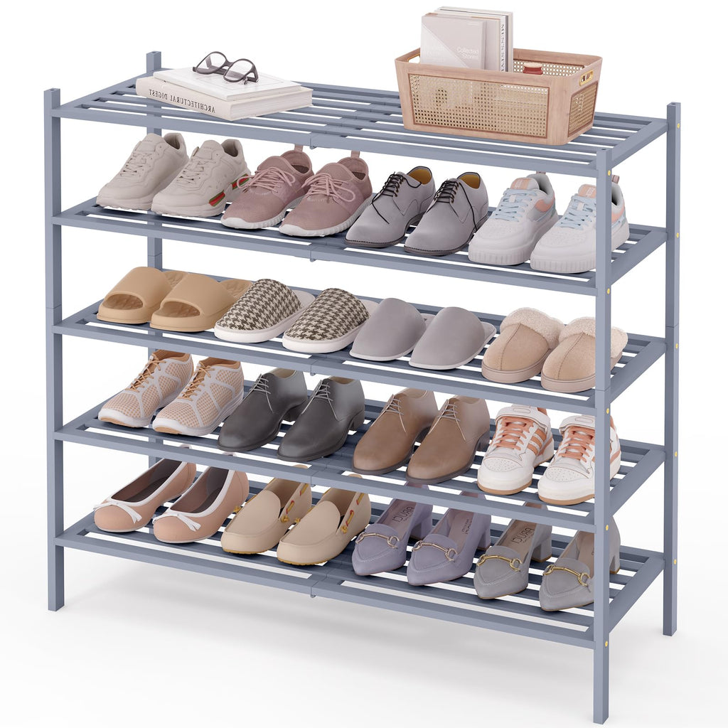 Smiry Bamboo Shoe Rack 3-Tier, Stackable Wooden Shoe Organizer for Entryway & Closet, Free Standing Wood Shoe Storage Shelf for Front Door & Small Spaces, Natural