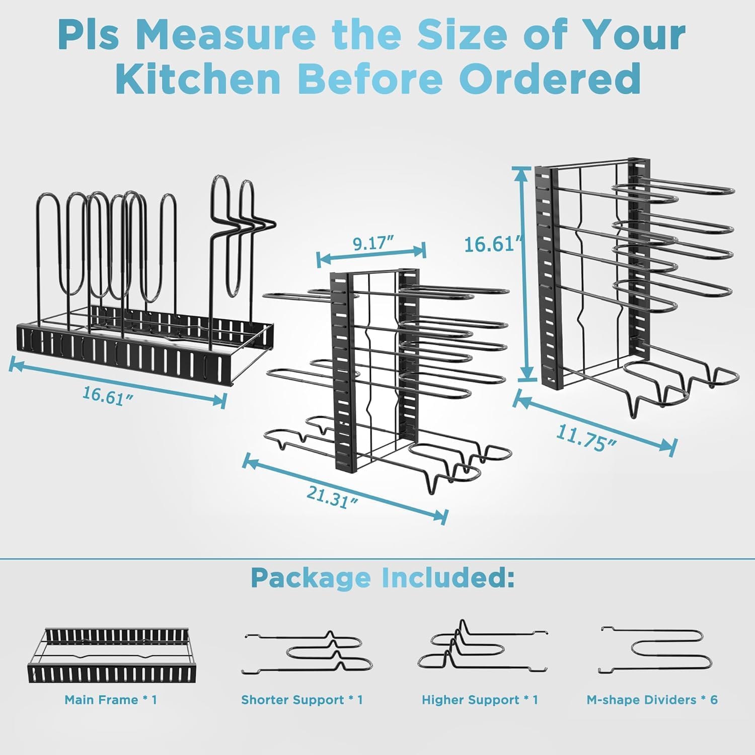 ORDORA Pots and Pans Organizer for Cabinet 16.61'' Height & Extendable Large Dish Drying Rack for Kitchen Counter