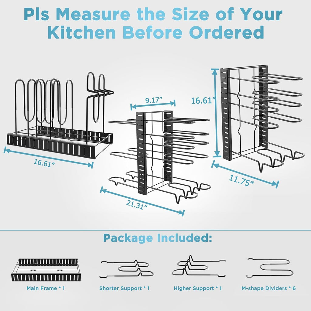 ORDORA Pots and Pans Organizer for Cabinet 16.61 Height, 28-Inch Pot Rack Wall Mounted, 2-Tier Pots and Pans Hanger with 12 Hooks