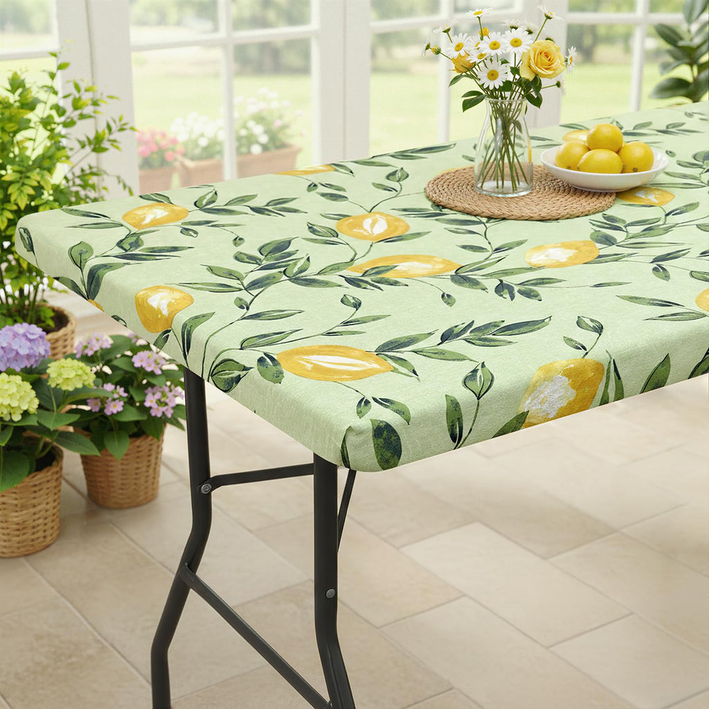 Smiry Rectangle Table Cloth Cover, Waterproof Elastic Fitted Picnic Tablecloth for 6 Foot Tables, Wipeable Flannel Backed Vinyl Tablecloths for Camping, Dining, Outdoor (Beige Wood, 30" x 72")
