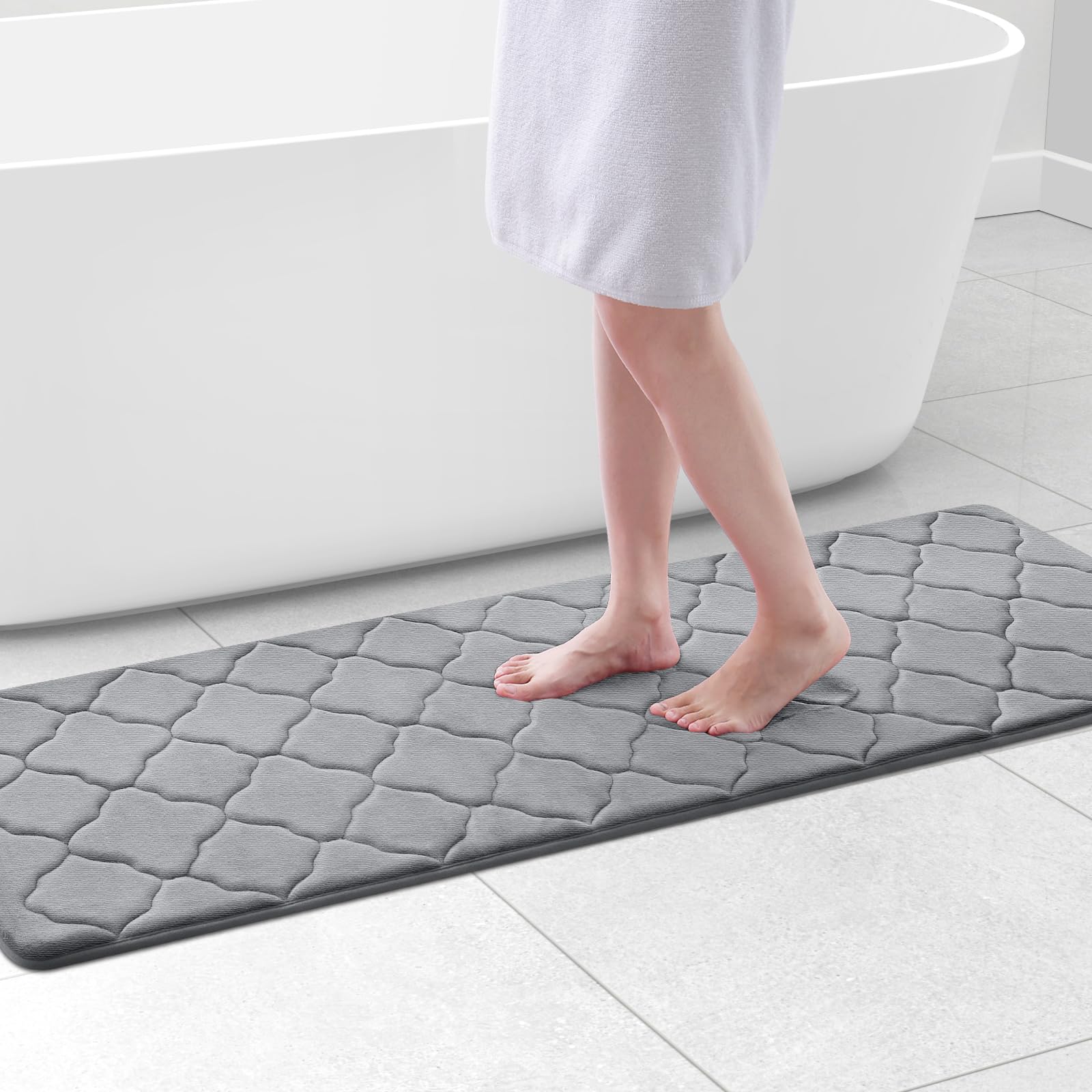 OLANLY Memory Foam Bath Mat Rug 24x16, Ultra Soft and Absorbent Bathroom Rugs, Non-Slip, Comfortable, Machine Washable Bath Carpet for Bathroom Floor, Tub, Shower and Home Decor Accessories, Black
