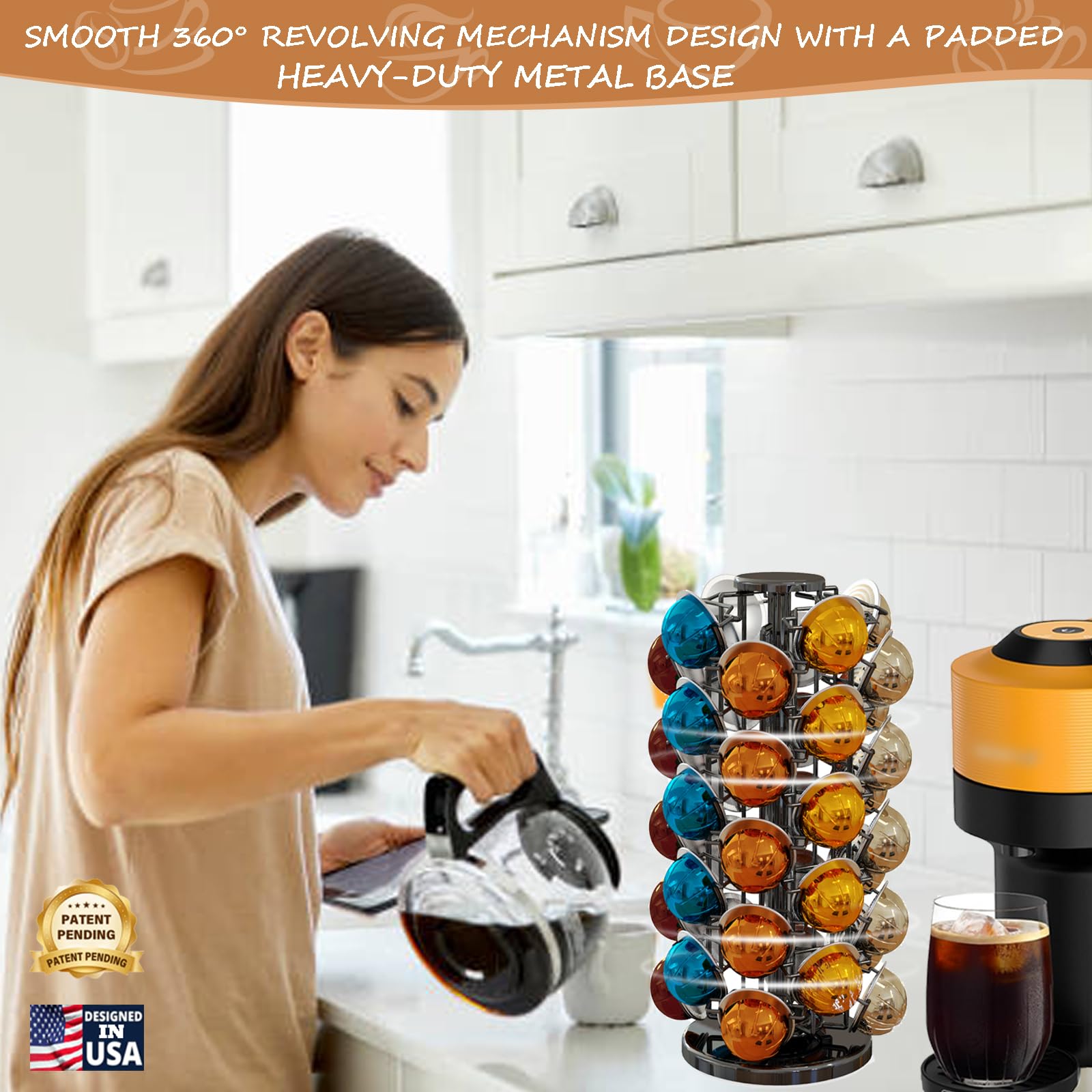 K Cup Holders,K Cup Holder, K Cups Holder,K Cup Carousel, Coffee Pods Holder Storage Organizer Stand,No Assembly Required,Black (Capacity of 40 Pods, Black)