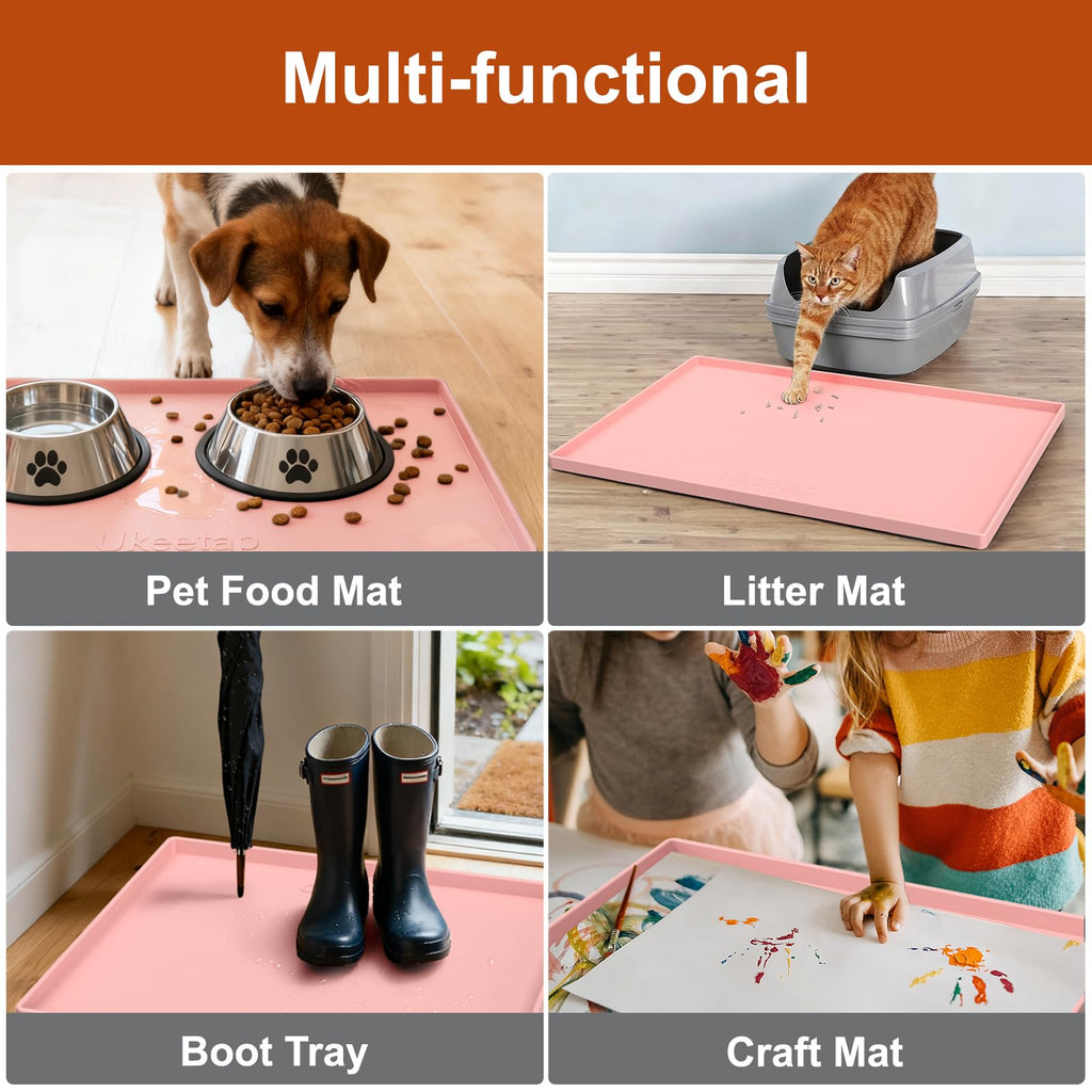 Extra Thick Silicone Mat Waterproof with Raised Edge 34" x 22", Under Sink Mat for Kitchen & Bathroom, Kitchen Cabinet Liner, Multi-Purpose for Storage & Protection, Gray