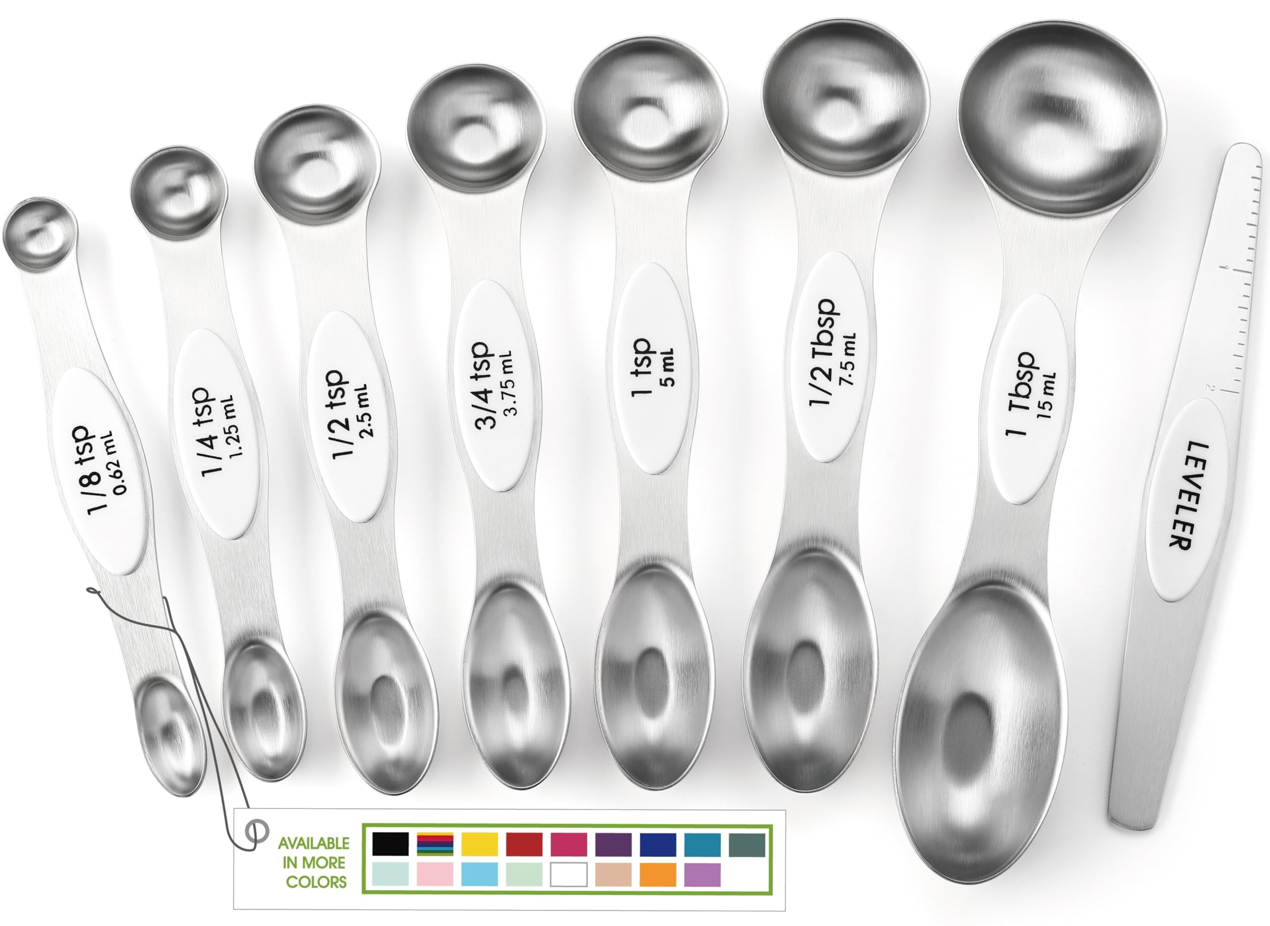 Spring Chef Stainless Steel Magnetic Measuring Spoons Set with Strong N45 Magnets, Heavy Duty Metal Kitchen Gadgets for Baking & Cooking, Fits in Most Kitchen Spice Jars, Set of 8 with Leveler, Black