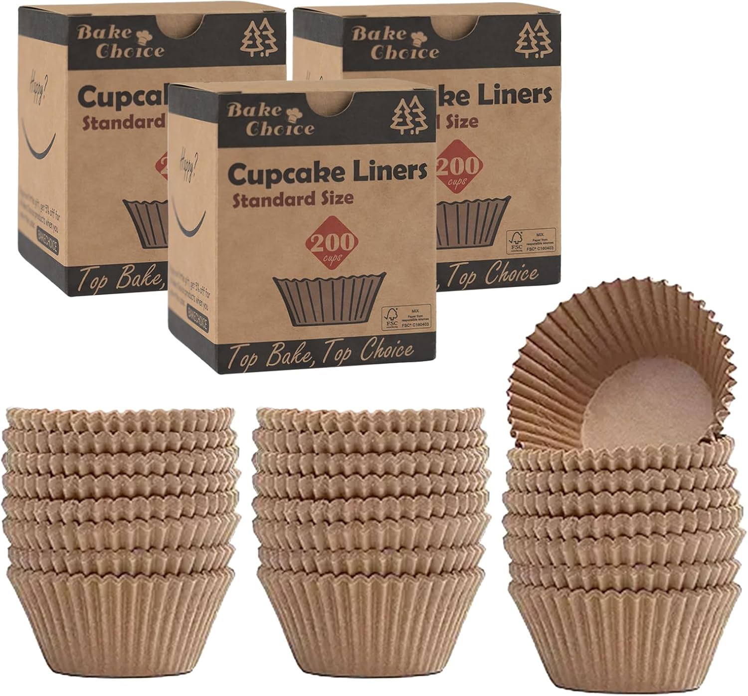 Non-stick 600pcs Standard Cupcake Liners for Baking, Greaseproof Parchment Muffin Liners, Natural Cupcake Papers for Party, Holiday, Wedding