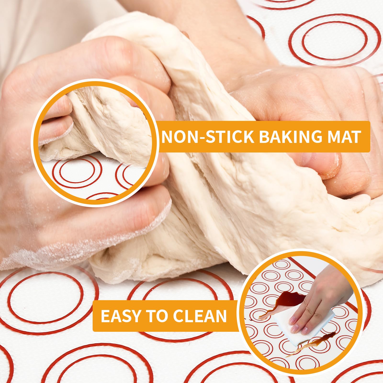 Silicone Baking Mat Sets, Dough Mat with Macaron Baking Mat Pastry Cutter Rolling Pin,Food Safe Pastry Mat, Reusable Cookie Sheets Liner