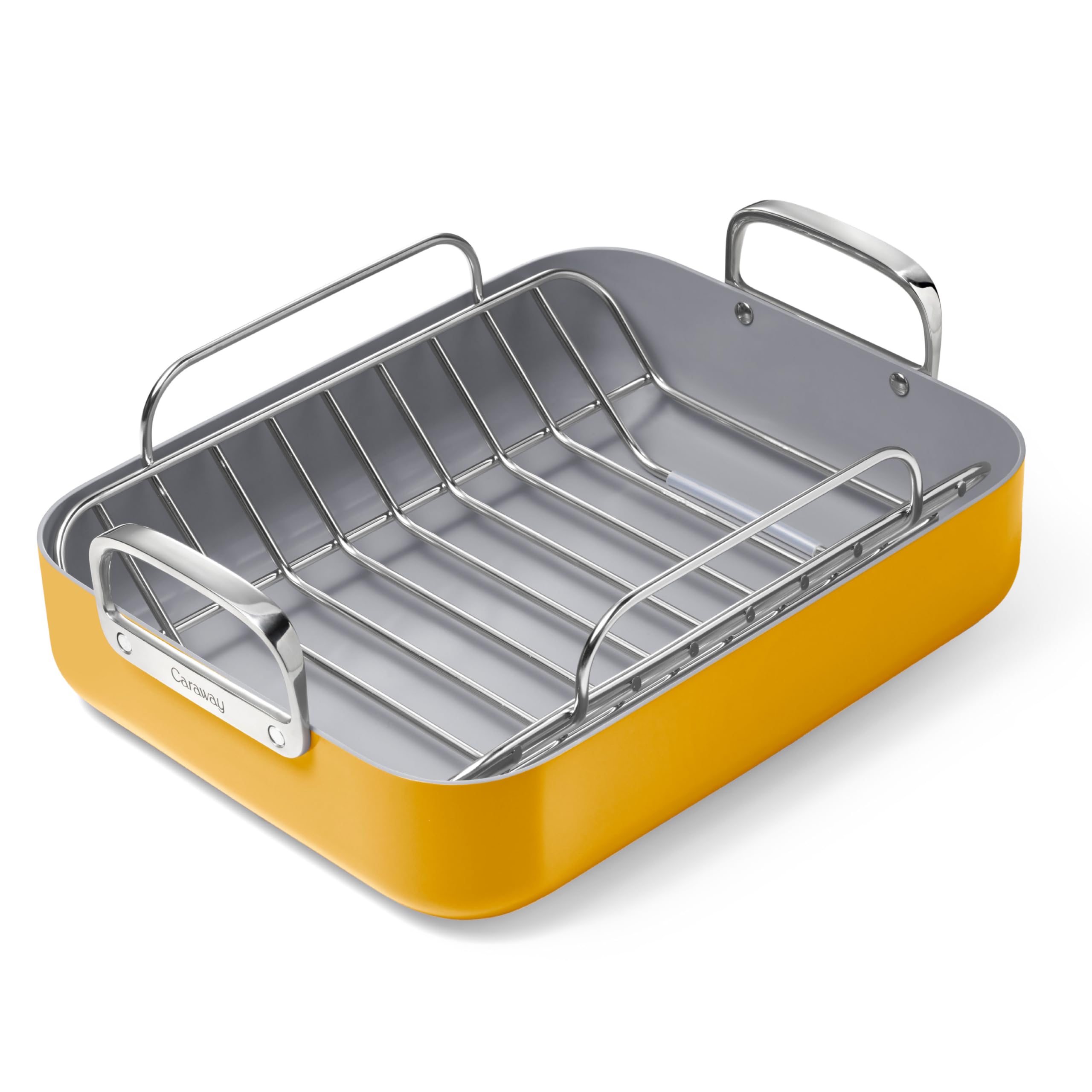 Caraway Roasting Pan - 16x13” Roasting Pan with Rack - Non-Stick Ceramic Coated - Non Toxic, PTFE & PFOA Free - Oven Safe & Compatible with All Stovetops - Cream
