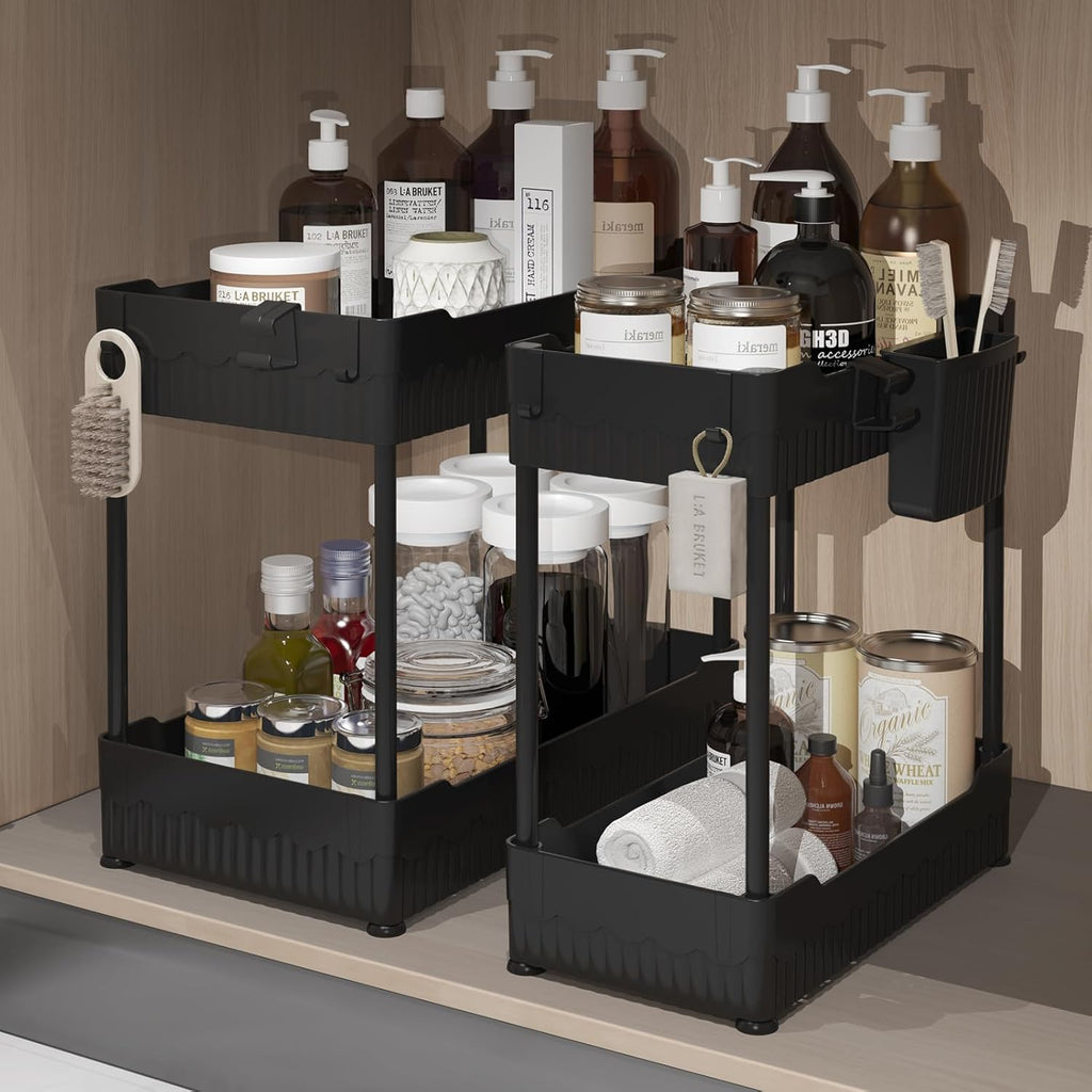 Bathroom Organizers and Storage, Under Sink Organizers and Storage Black, 2 Pack Cabinet Organizer Black