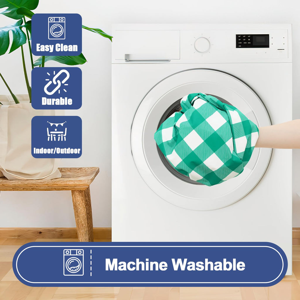 Smiry Picnic Table Cover with Bench Covers, Waterproof Elastic Fitted Tablecloths for 6 Foot Rectangle Tables, Washable Buffalo Plaid Tablecloth for Camping, Outdoor (Black & White, 30"x72")