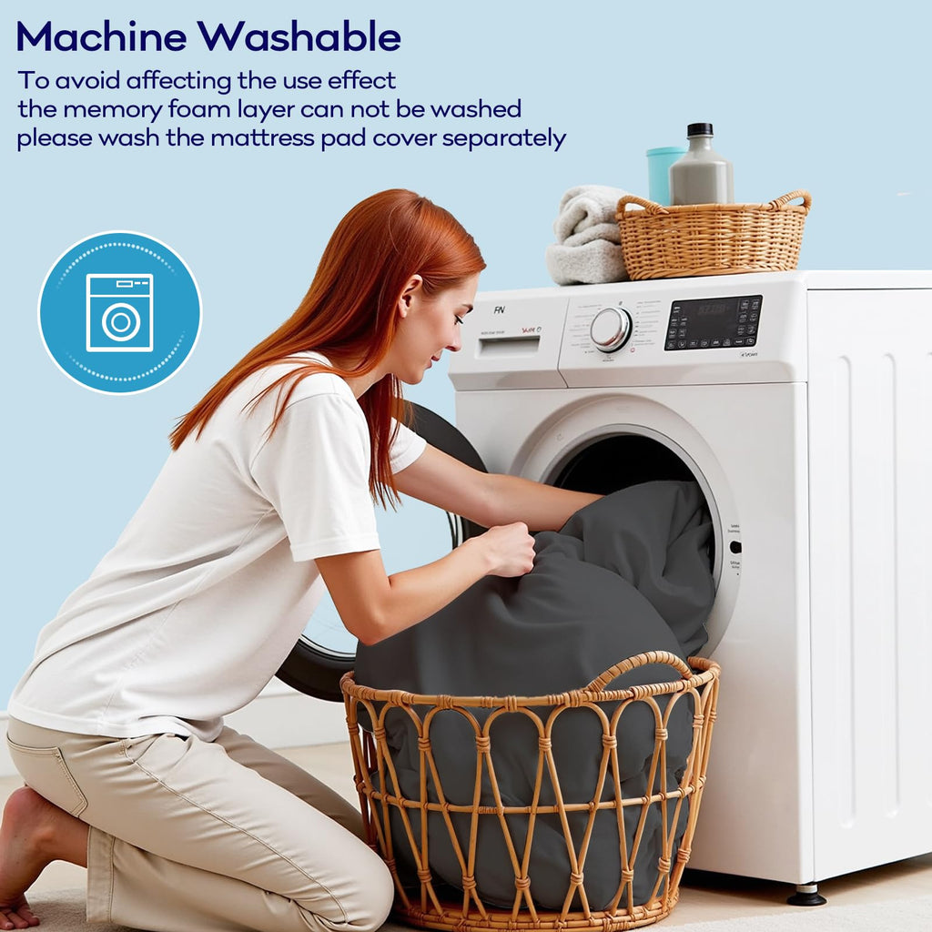 OLANLY Dual-Layer 4 Inch Queen Size Memory Foam Mattress Topper for Back Pain, 2 Inch Cooling Pillow Top Mattress Pad Cover and 2 Inch Gel Memory Foam Topper, Deep Elastic Pocket, Grey