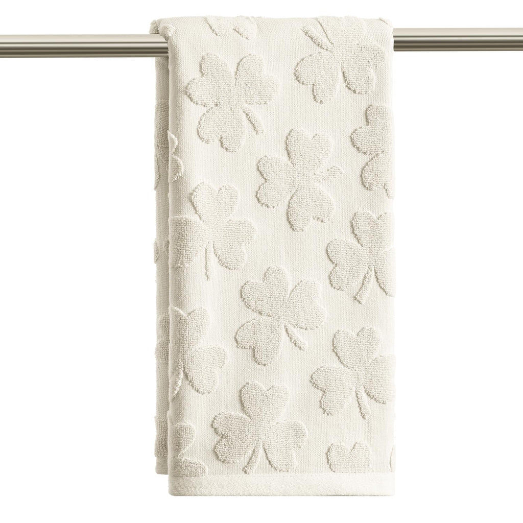 Artoid Mode 2 Pcs Dark Green 3D Shamrock Jacquard Patrick Hand Towels for Bathroom, 100% Cotton Soft Absorbent Bathroom Decor Towels, 13.7 x 29.5 Inch