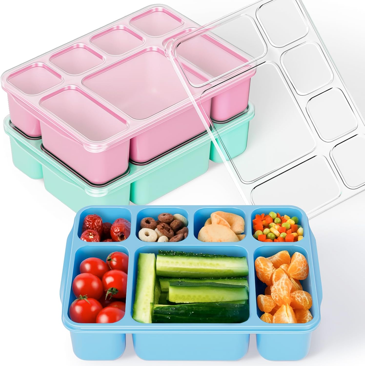 Freshmage Bento Box Lunch Box 3 Pack, 7-Compartment Meal Prep Containers with Lids, Reusable Stackable Snack Containers for Adults, BPA-Free, Microwave & Dishwasher Safe (3 Colors)