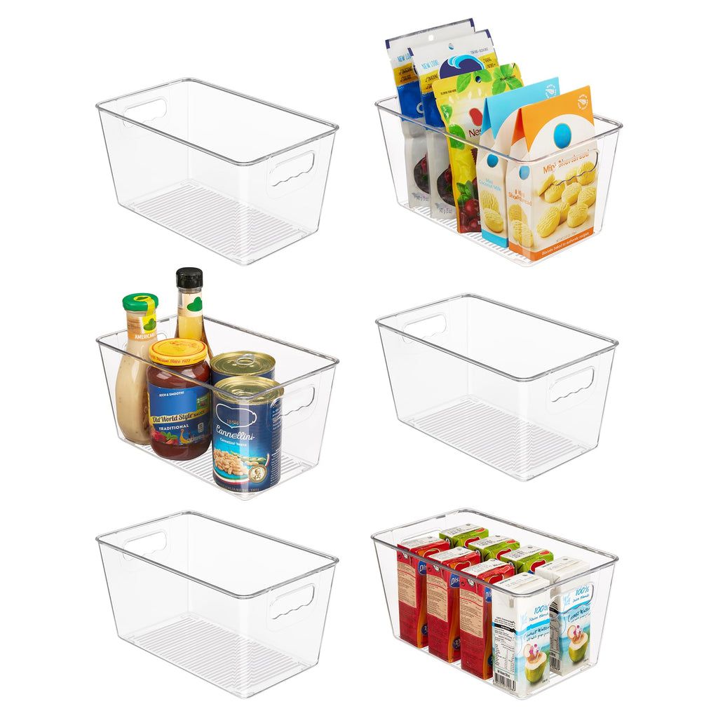 Vtopmart 6 PCS Clear Plastic Storage Bins, Pantry Organizer Containers with Handle for Refrigerator, Fridge, Cabinet, Kitchen, Countertops, Cupboard, Home Organization and Storage, XL
