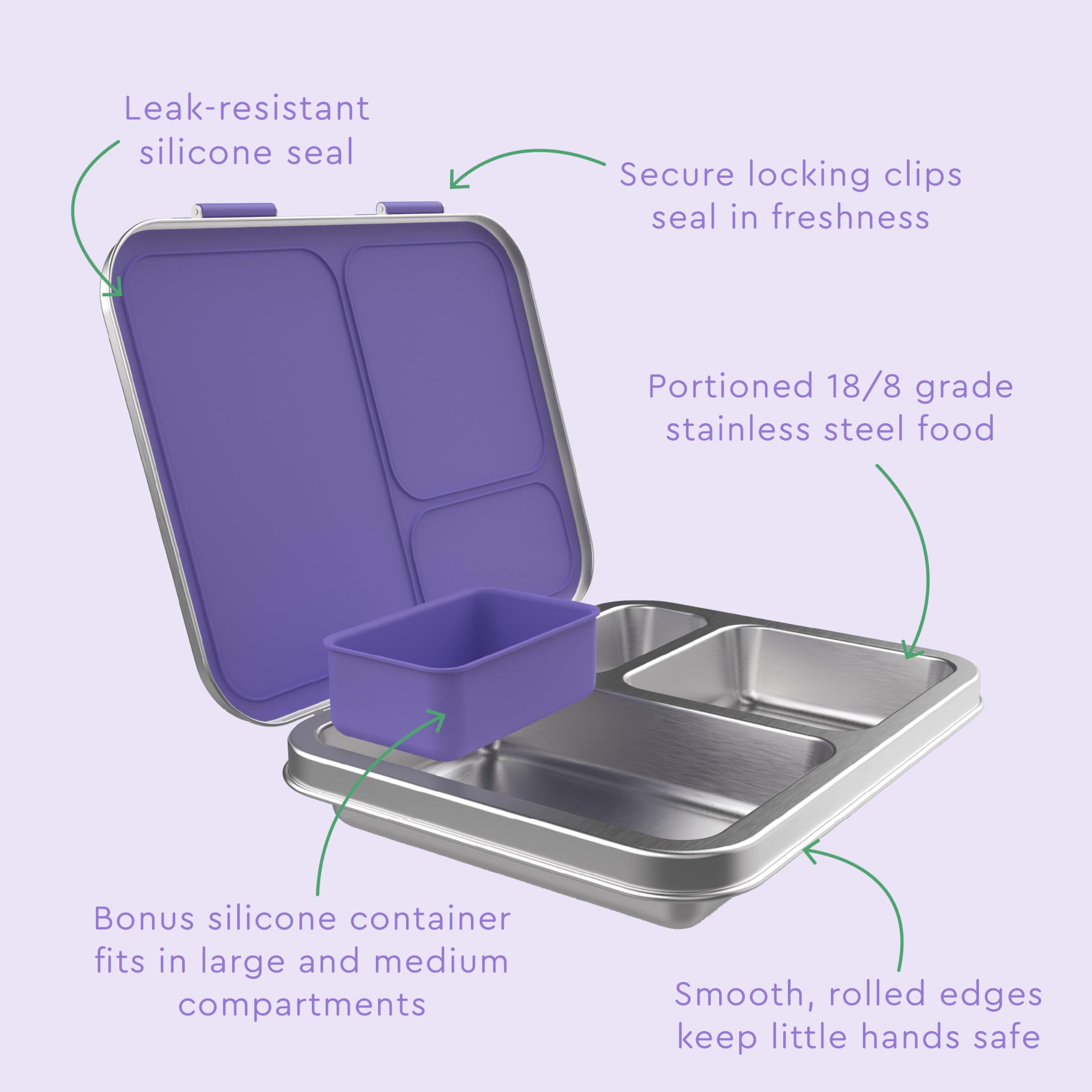 Bentgo Kids Stainless Steel Leak-Resistant Lunch Box - 3-Compartments with Bonus Silicone Container, Durable, Eco-Friendly, Dishwasher Safe, BPA-Free, Ideal for School, Ages 3+ (Blue)