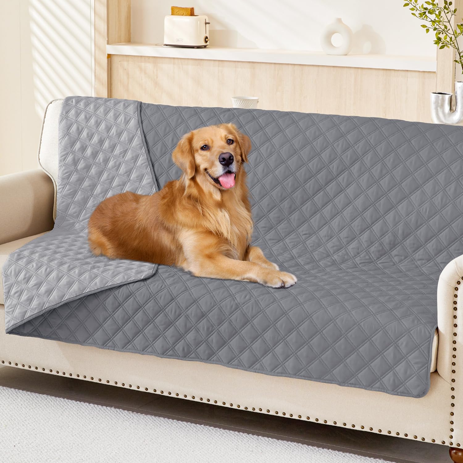 Smiry Waterproof Couch Covers for Dogs Washable, Reversible Pet Couch Covers for 3 Cushion Sofa Pet Friendly, Soft Sofa Furniture Protector for Dogs Cat Kids, Checkered (30"x70", Grey/Dark Grey)