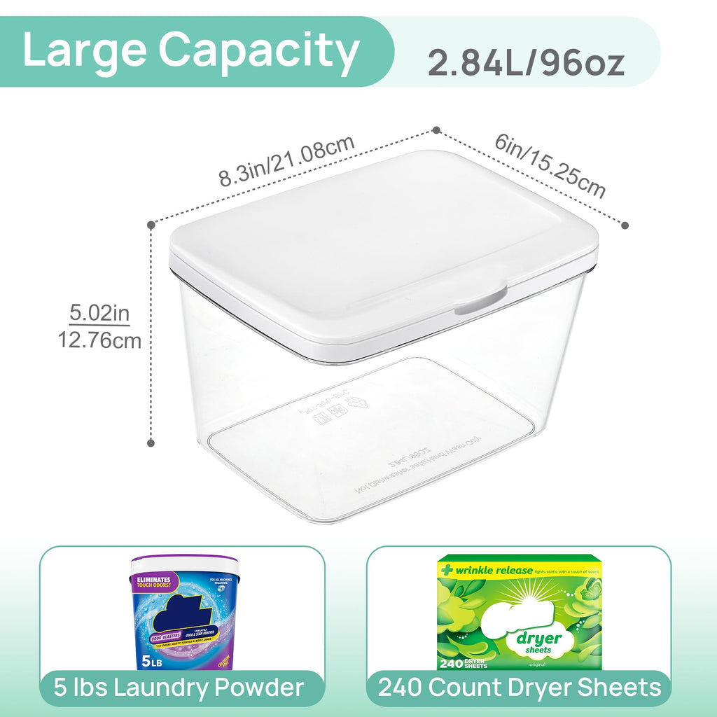 Vtopmart 4 Pack Laundry Pods Container and Dryer Sheet Holder, Detergent Powder Container with Lids &Labels & Scoop for Laundry Room Organization, Laundry Storage for Powder, Pods, Scent Booster Beads