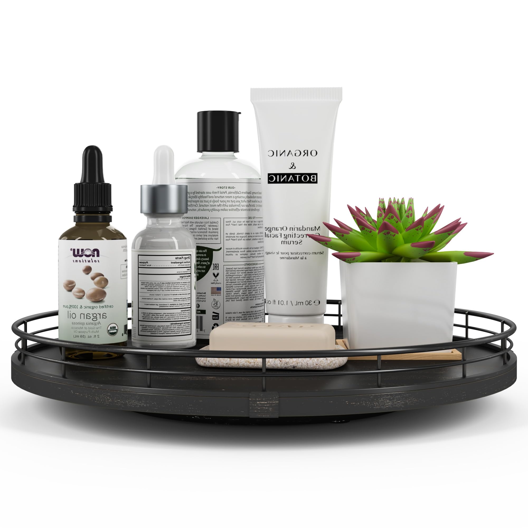 Farmhouse Oak 9" Lazy Susan Turntable Organizer for Cabinet, Round Wooden Lazy Susan Organization and Storage for Dining Table, Pantry, Kitchen, Countertop, Cupboard,Home Decor, Walnut Wood