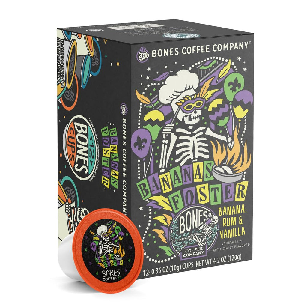 Bones Coffee Company Flavored Coffee Bones Cups Highland Grog Butterscotch Caramel | 12ct Single-Serve Coffee Pods Compatible with Keurig 1.0 & 2.0 Keurig Coffee Maker