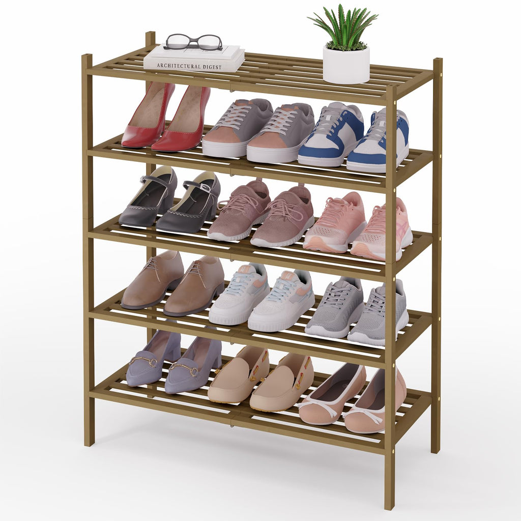 Smiry Bamboo Shoe Rack 3-Tier, Stackable Wooden Shoe Organizer for Entryway & Closet, Free Standing Wood Shoe Storage Shelf for Front Door & Small Spaces, Natural