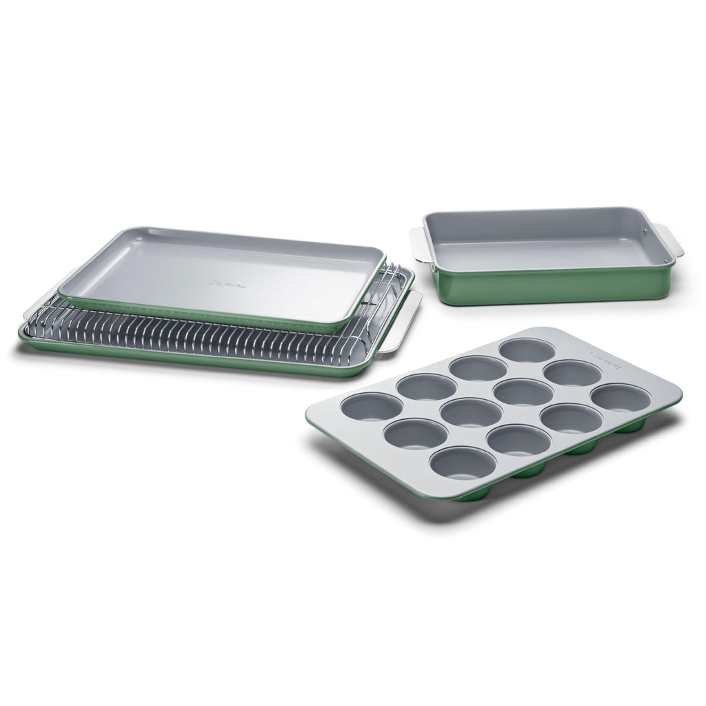 Caraway Nonstick Ceramic Bakeware Set (11 Pieces) - Baking Sheets, Assorted Baking Pans, Cooling Rack, & Storage - Aluminized Steel Body - Non Toxic, PTFE & PFOA Free - Cream