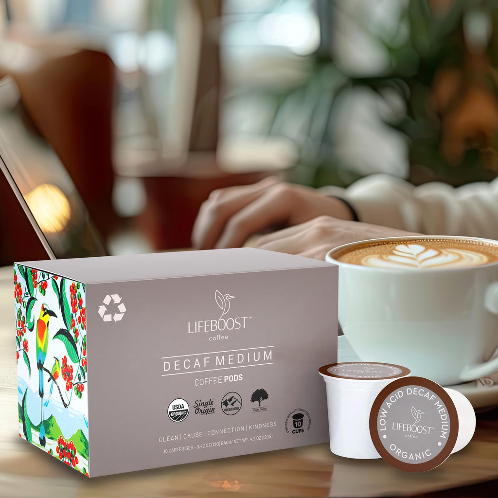 Lifeboost Medium Roast Low Acid Coffee K Cups - Single Origin Mold Free Non-GMO Organic Coffee Pods - Compatible with Keurig & Keurig 2 Machines - 10 Count