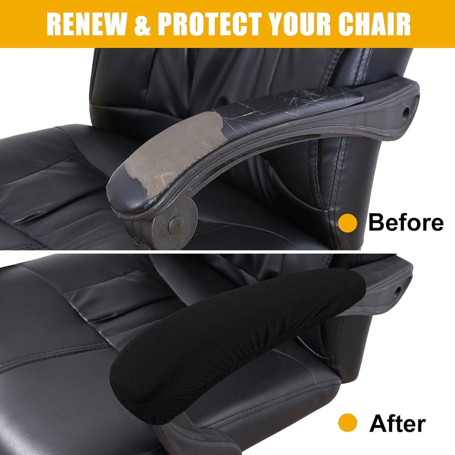 Smiry Stretch Printed Office Chair Armrest Covers, 2 Pcs Soft Fit Removable Washable Computer Desk Chair Arm Covers Protector, Black