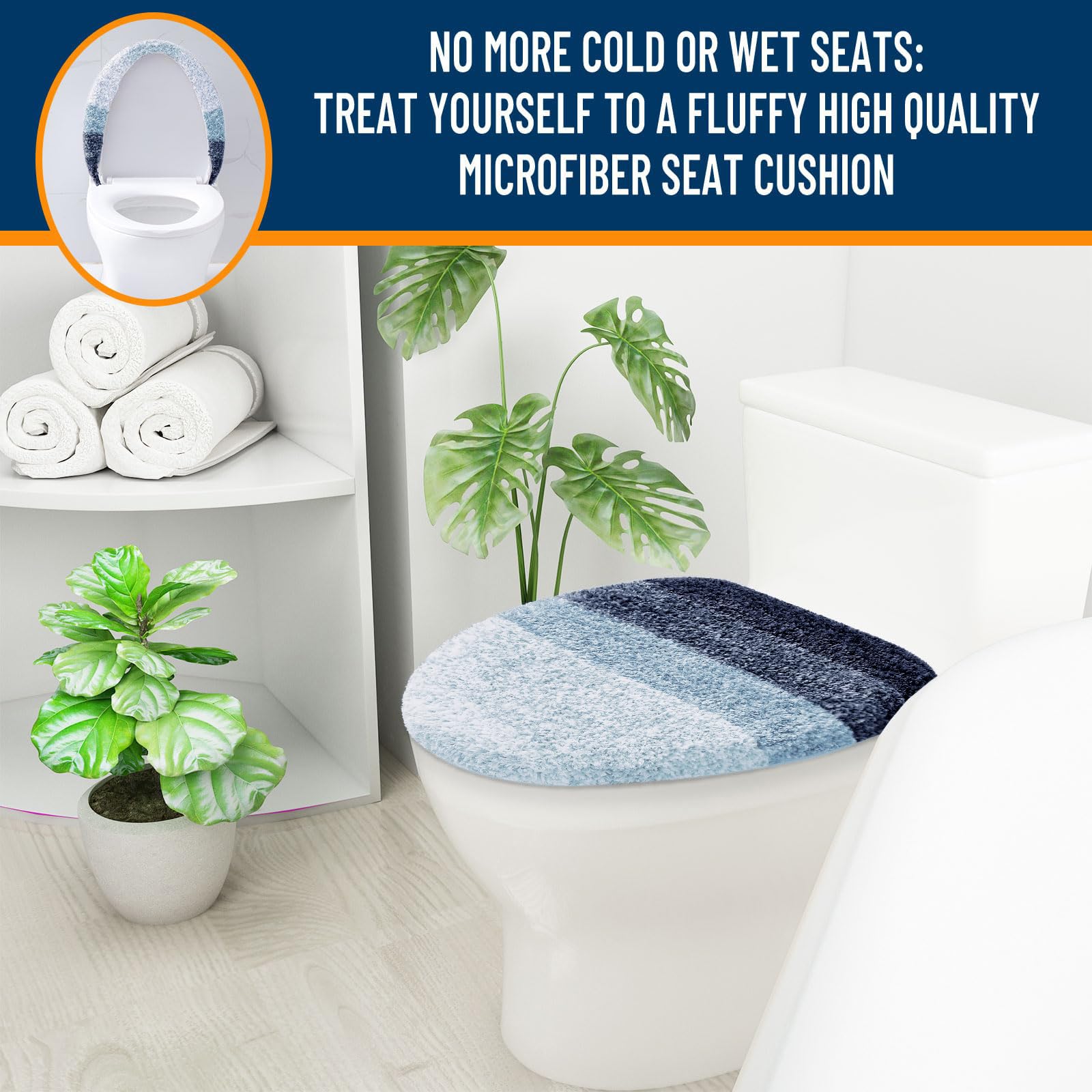 OLANLY Soft Microfiber Bathroom Toilet Lid Cover, Machine Washable Seat Covers, 17.5x15, Stays in Place Rubber Backing, Fits Most Round, Elongated and Oblong Lids, Accessories Decor, Gray