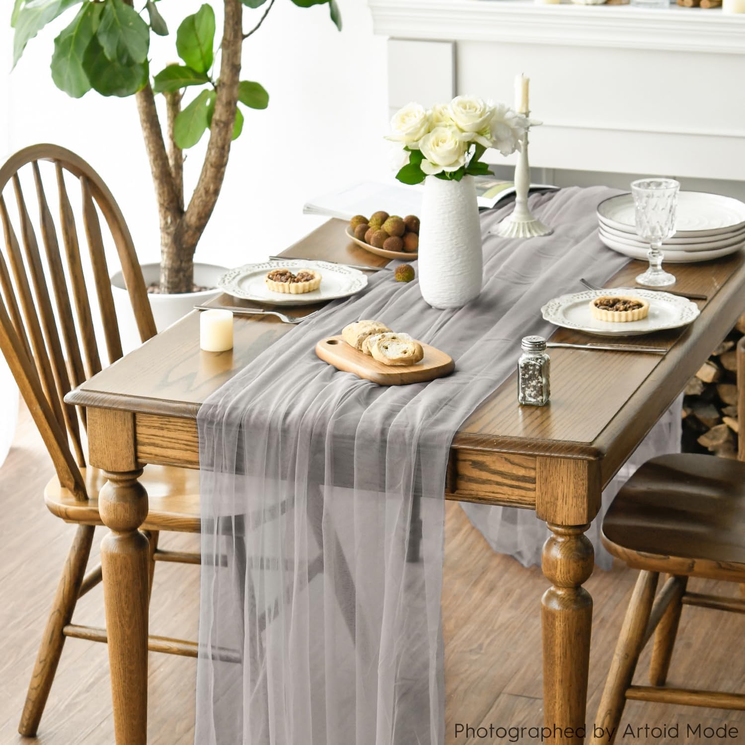 Artoid Mode Red Gauze Table Runner 120 Inch 10FT, Seasonal Sheer Kitchen Dining Holiday Wedding Birthday Baby Shower Table Decor for Home Party