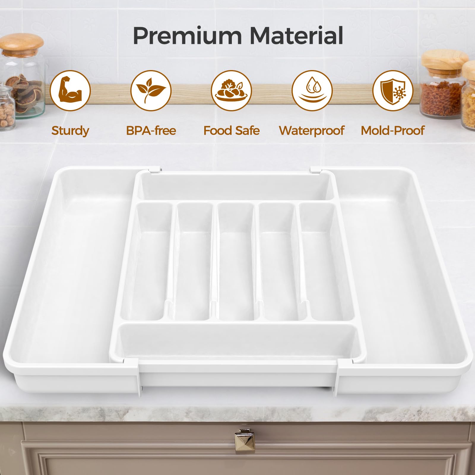 Extra Large Expandable Silverware Organizer, BPA-Free Food-Safe Cutlery Flatware Organizer, Kitchen Utensil Drawer Organizer, Adjustable Silverware Holder for Spoons Forks Knives, Black