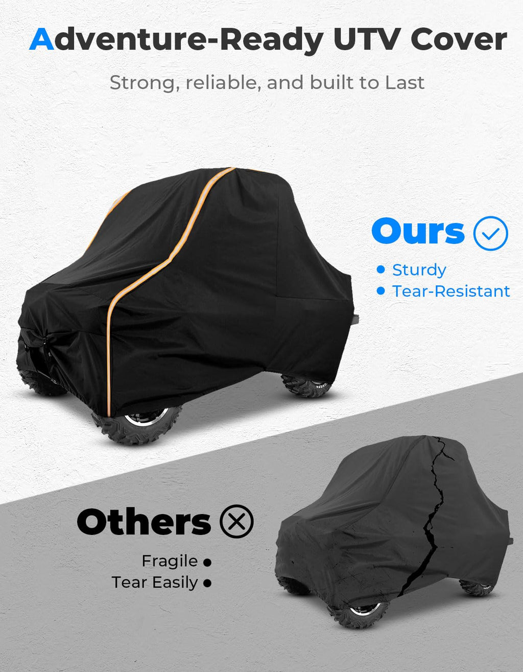 KEMIMOTO UTV Cover 2 Seater All-Weather Protection, Compatible with Polaris Ranger XP 1000/ Mule/Pioneer/Wolverine/CFMOTO UForce, Ranger Cover 2-3 Seater PU Oxford Cloth Windproof Medium Size