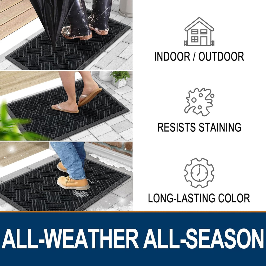 OLANLY Indoor Outdoor Mat, Sturdy Natural Rubber Floor Mat, Non Slip Low Profile Waterproof Doormat, and Stain Front Door Mats, Easy Clean Patio Entrance Mat, 30''x17'', Black