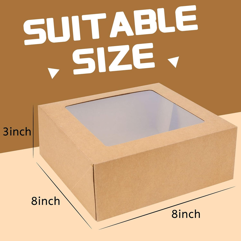 8x8x3 inch Kraft Cookie Boxes Candy Boxes with Window for Chocolate Covered Strawberry Macaron Donut Breakable Heart Baked Goods, Gift Treat Boxes Charcuterie Box(30 Pack,Brown)
