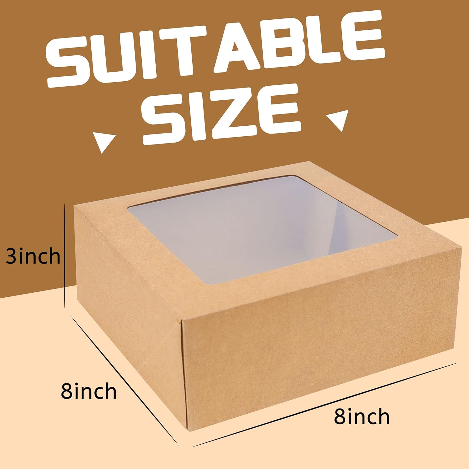 8x8x3 inch Kraft Cookie Boxes Candy Boxes with Window for Chocolate Covered Strawberry Macaron Donut Breakable Heart Baked Goods, Gift Treat Boxes Charcuterie Box(30 Pack,Brown)