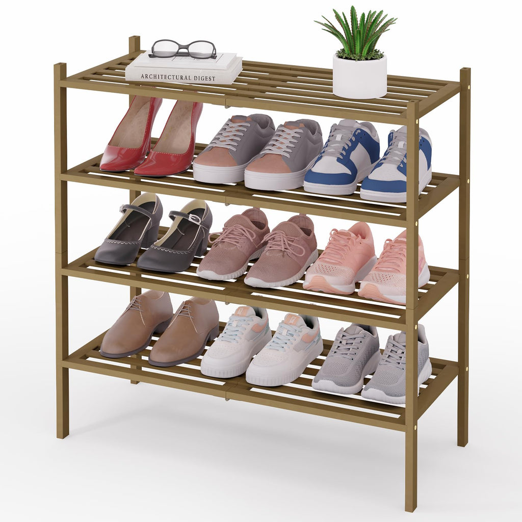 Smiry Bamboo Shoe Rack 3-Tier, Stackable Wooden Shoe Organizer for Entryway & Closet, Free Standing Wood Shoe Storage Shelf for Front Door & Small Spaces, Natural