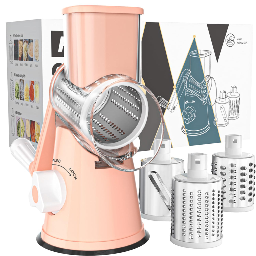 Cambom 5 in 1 Rotary Cheese Grater Hand Crank Cheese Shredder for Fresh Cheese, Vegetable, Nuts,Non-slip Suction Base, Black