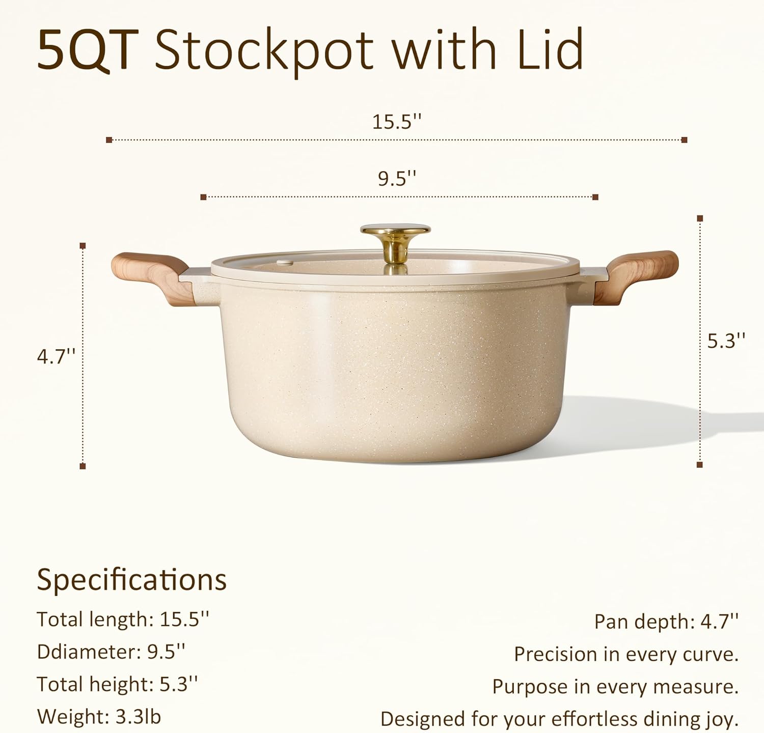 CAROTE 5 Qt Nonstick Stock Pot with Lid Soup Pot, Ceramic 5 Quart Casserole with Lid, Easy to Clean Non Stick Cooking Pot Cookware PFOA Free, Ceramic Oatmeal