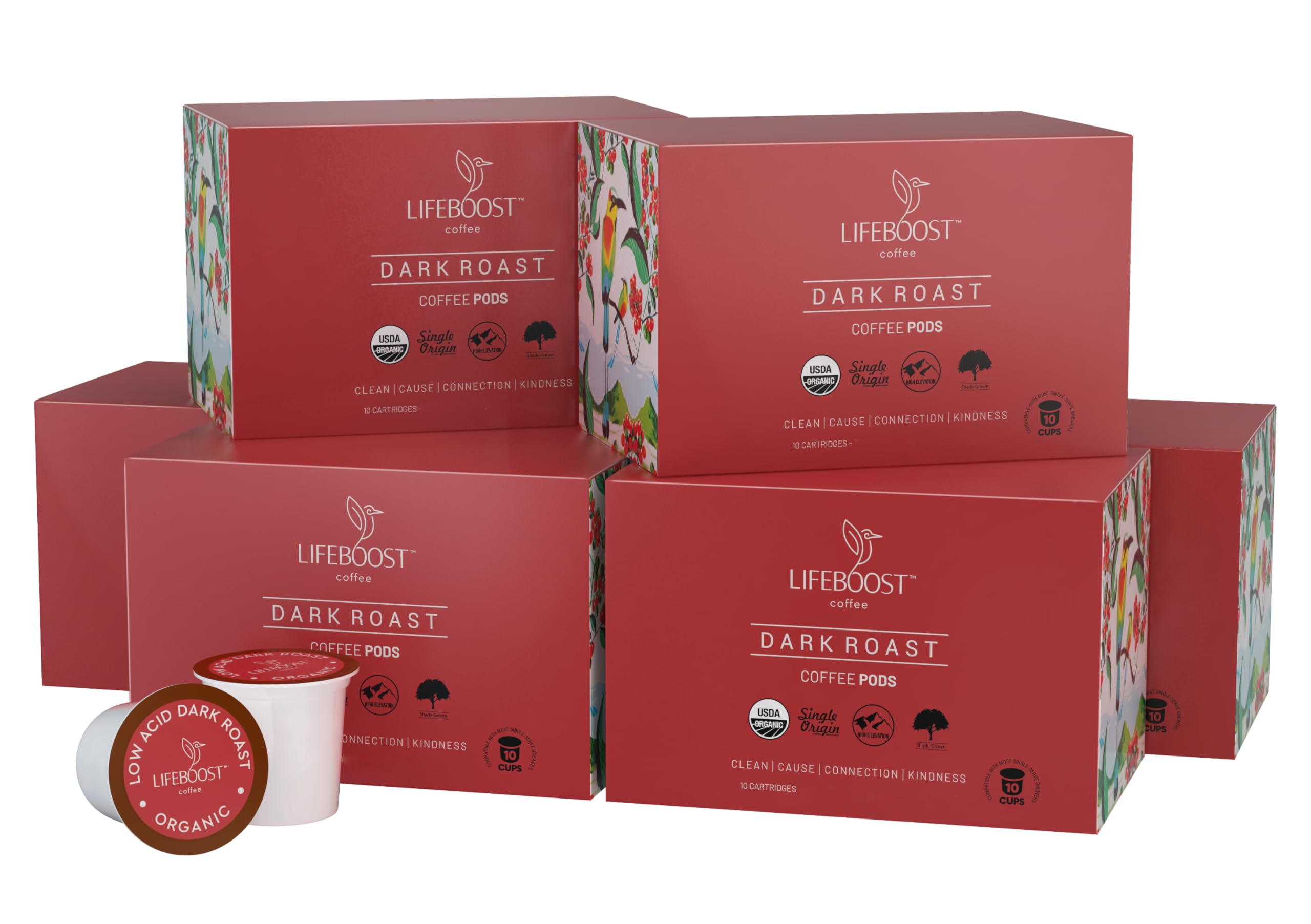 Lifeboost Medium Roast Low Acid Coffee K Cups - Single Origin Mold Free Non-GMO Organic Coffee Pods - Compatible with Keurig & Keurig 2 Machines - 10 Count